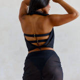 mesh scarf worn as a top