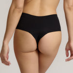 This image features the Cheekii Black, a stylish and comfortable women's underwear designed for everyday wear. The underwear is crafted from a stretch fabric that offers 360-degree stretch, providing ample coverage while ensuring no visible lines.