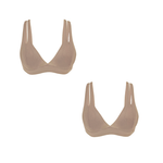 Two beige wireless triangle bralettes with double shoulder straps, shown on a plain white background.