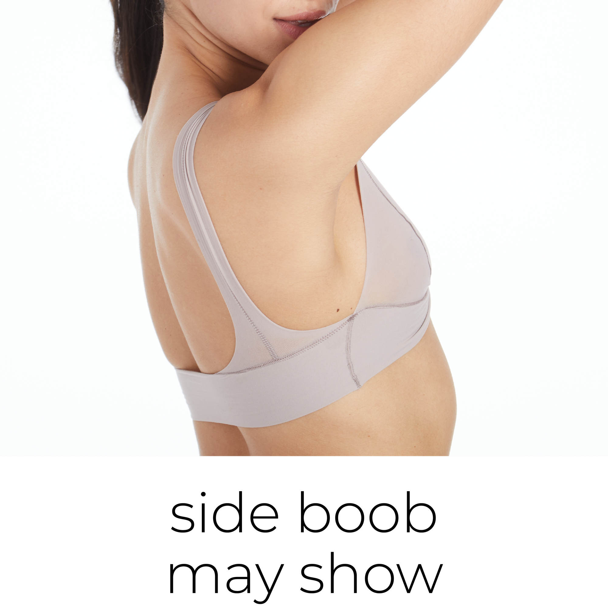 Side view of a woman wearing the Twist System in Dusk text: side boob may show